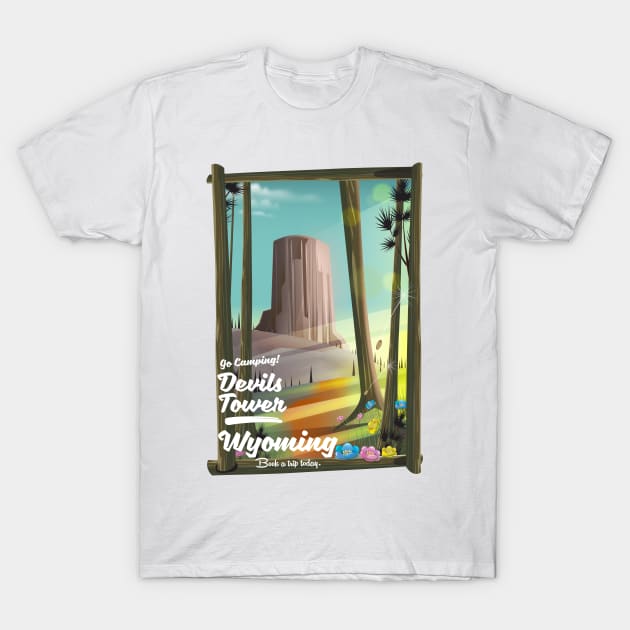 Devils Tower Wyoming travel poster T-Shirt by nickemporium1